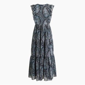 J.CREW FACTORY Navy Tiered Ruffle Lined Paisley Maxi Dress Size 6